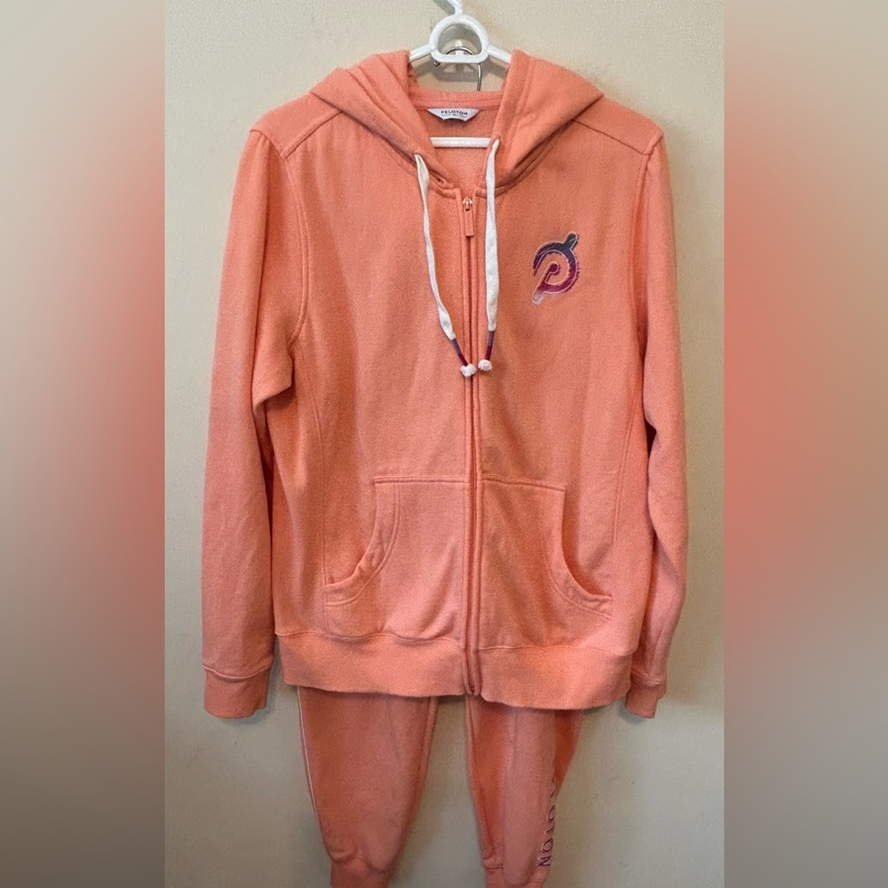 Peloton Lightweight Jogger Set Full‎ Zip Hoodie XL Sweatpants Medium Peach